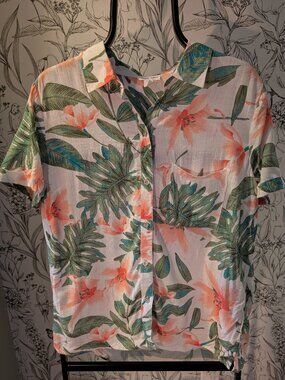Tribal Jeans Tropical Floral Button-Up Blouse | Size M